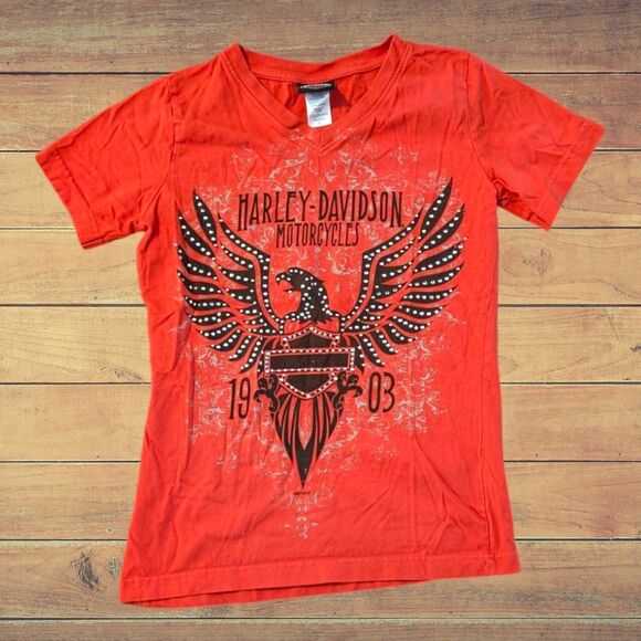 Retro Women's Grunge Harley Davidson Studded Small Biker Shirt - Picture 1 of 6